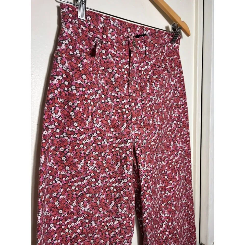 H&M Divided Floral Jeans 6 Pink All Over Print Wide Leg Preppy Twee Maximalist - Picture 3 of 4